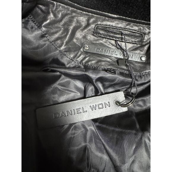 Daniel Won Jacket Mens Medium Black Wool Lamb Leather Varsity Bomber Full Zip - Picture 11 of 16